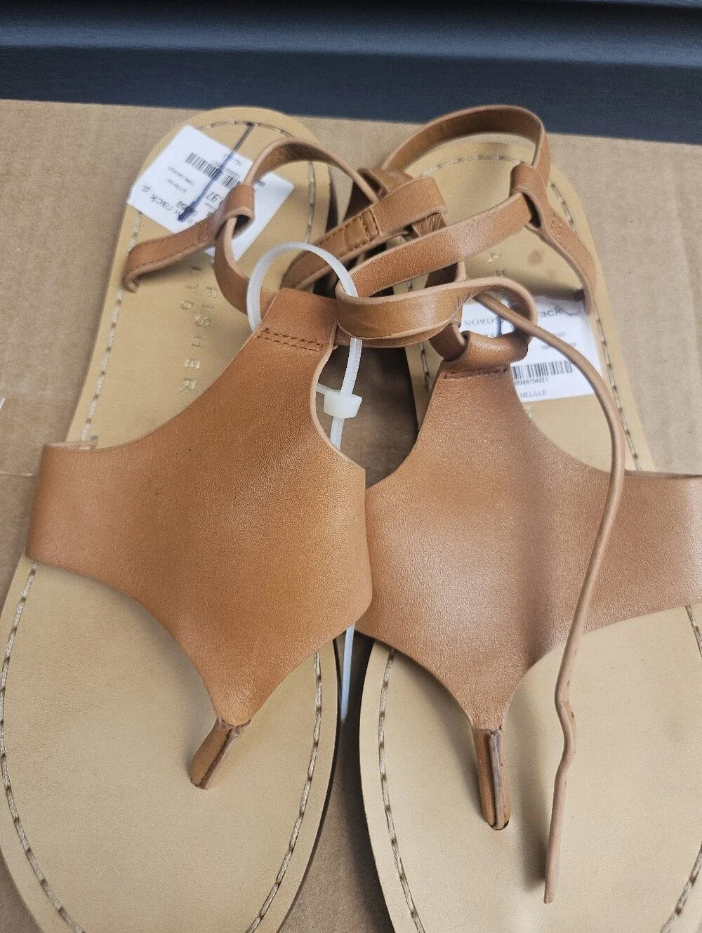 Marc Fisher Tan Leather T-Strap Thong Sandals